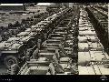Brisbane, Qld. 1943-11-05. Shipment of Jeeps lined up at the 4th Australian Ordnance Vehicle Park.